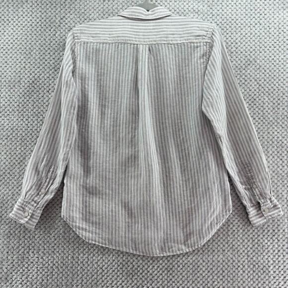Uniqlo Top Womens XS Gray Striped Linen Button Up Shirt Long Sleeve Collared - Picture 6 of 13